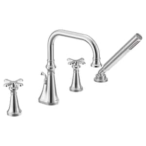 Colinet 2-Handle Deck-Mount Roman Tub Faucet Trim with Cross Handles Handshower and Valve Required in Chrome