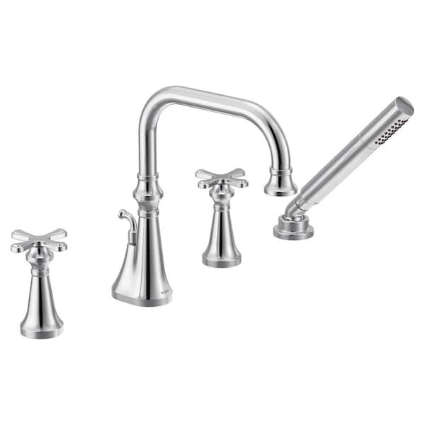 MOEN Colinet 2-Handle Deck-Mount Roman Tub Faucet Trim with Cross Handles Handshower and Valve Required in Chrome