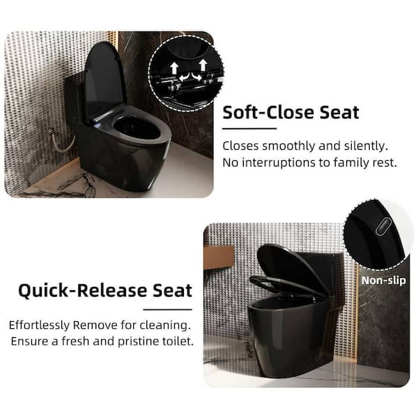 17.3 in. 1-Piece Black Toilet, Elongated Comfort Bowl & ADA Height, Rimless Swirl Dual Flush 1.0/1.28 GPF, Seat Included