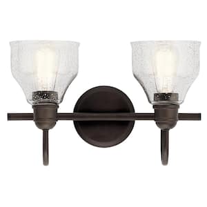 Avery 15 in. 2-Light Olde Bronze Vintage Bathroom Vanity Light with Clear Seeded Glass