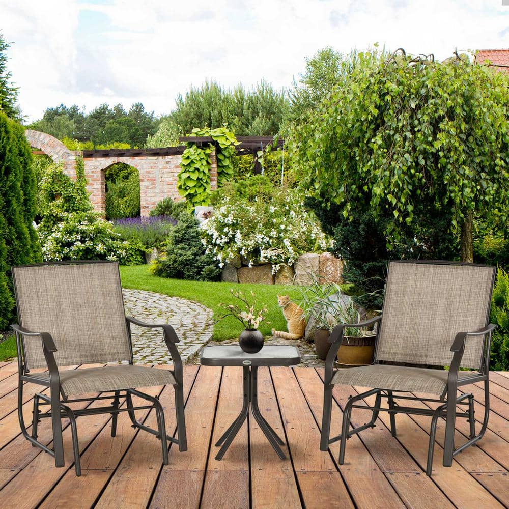 3-Piece Metal Outdoor Patio Conversation Set with Glass Coffee Table, Breat