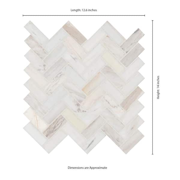 MSI - Angora Herringbone 12 in. x 14 in. x 0.38 in. Polished Marble Mesh-Mounted Mosaic Tile (1 sq.ft./Each)