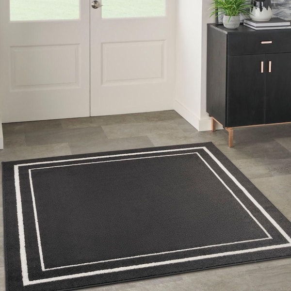 Nourison Essentials Black Ivory 5 ft. x 5 ft. Solid Contemporary Square Area Rug