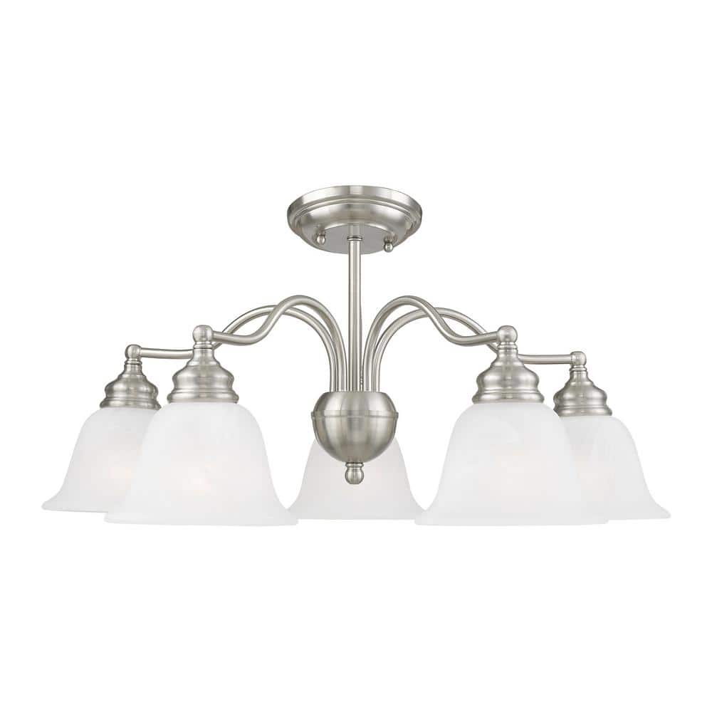Essex Traditional 5-Light Chandelier in Brushed Nickel with Alabaster Glass