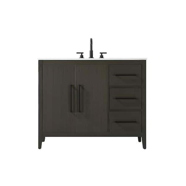 42 in. Single Sink Mocha Brown Bath Vanity with White Engineered Marble Top