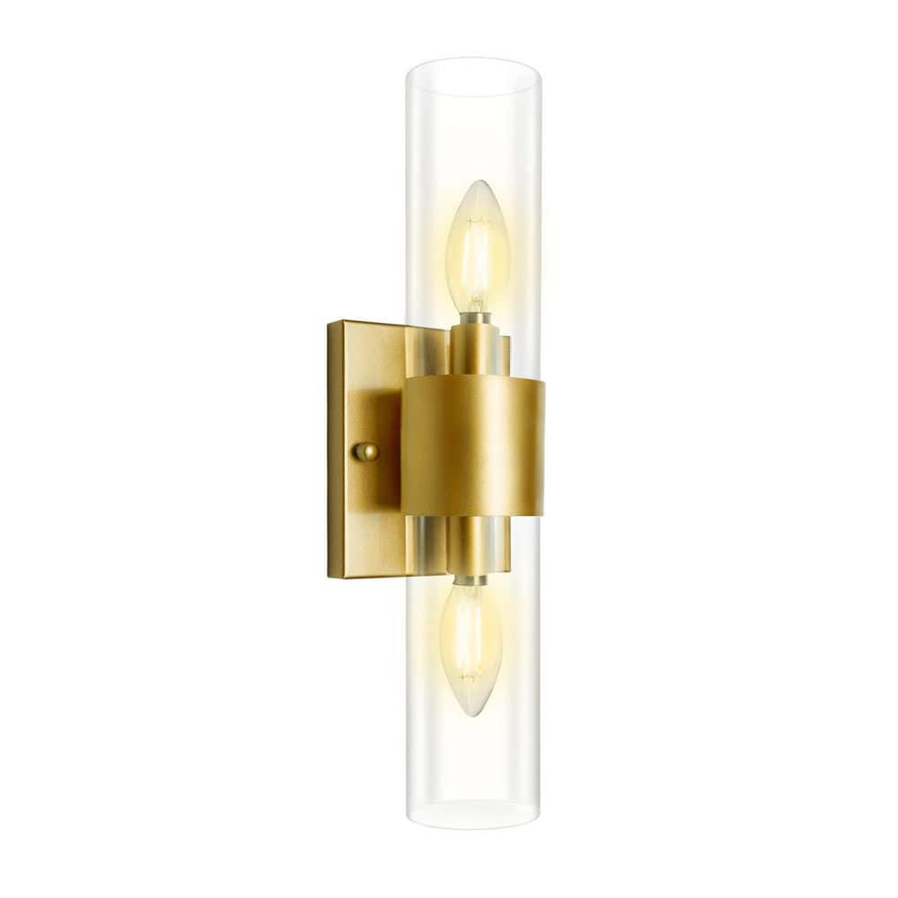 4.3 in. 2-Light Gold Metallic Finish Modern Wall Sconce with Clear Glass Shade for Bedroom Bathroom price history on PriceWatchPro