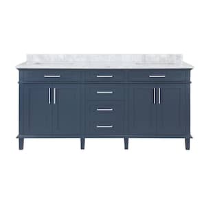 Sonoma 72 in. W x 22 in. D x 34 in. H Double Sink Bath Vanity in Midnight Blue with Carrara Marble Top