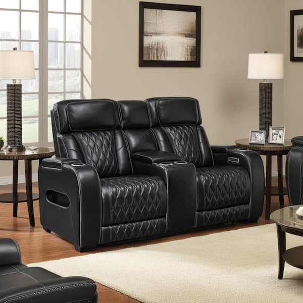 Boyin Black Faux Leather Glider Power Recliner Chair with USB Port