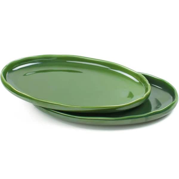 14.5 in. Extra Large Oval Ceramic Porcelain Serving Platter Green for Party/Restaurant Meat/Sushi/Turkey