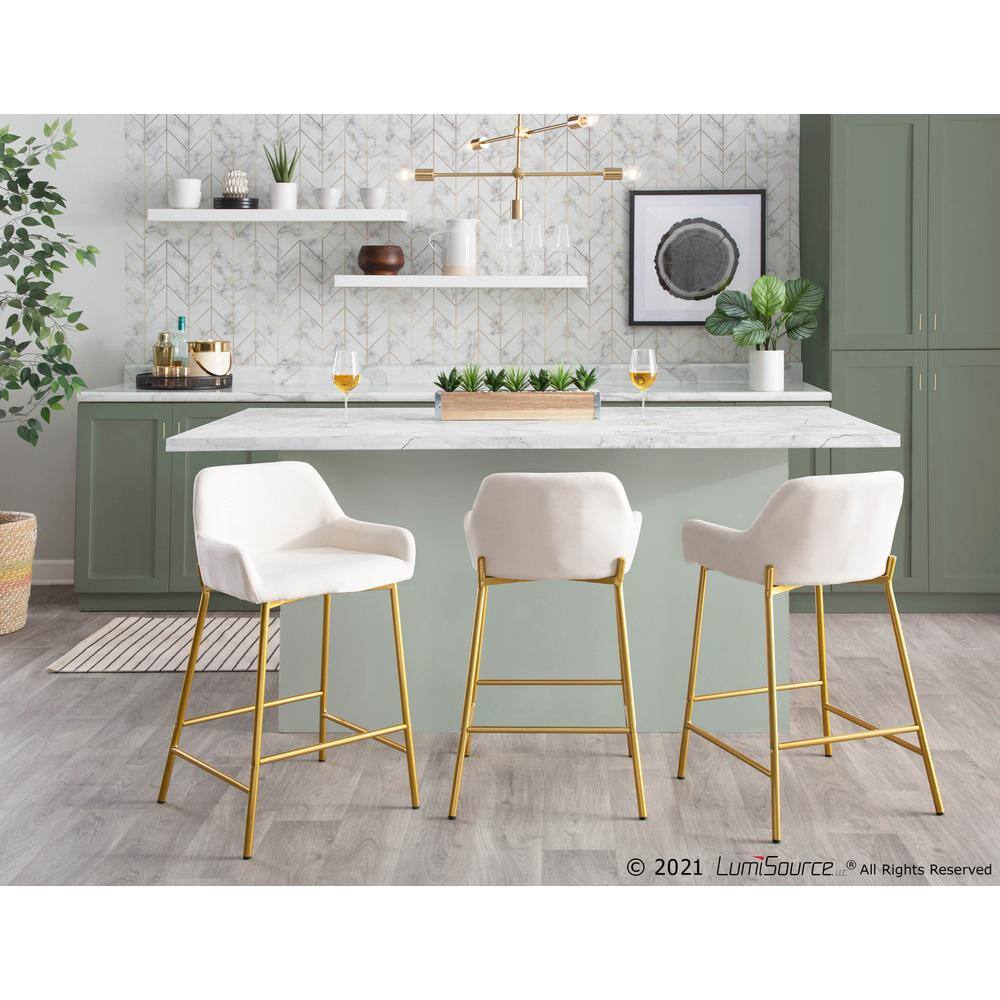 Elegant Daniella Cream Fabric Counter Stool with Gold Metal Frame