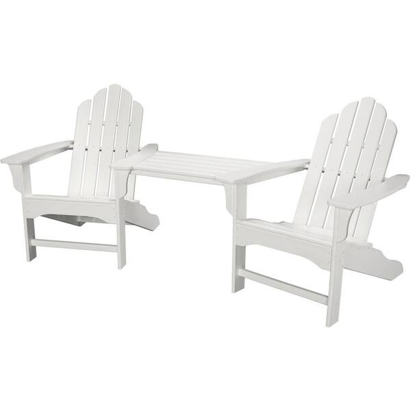 Hanover Rio White 3-Piece All-Weather Plastic Patio Lounge Adirondack Chair Set