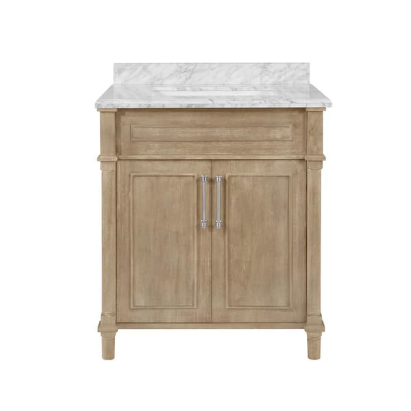 Aberdeen 30 in. Single Sink Antique Oak Bath Vanity with Carrara Marble Top (Assembled)