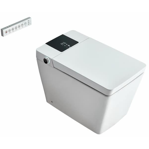 Smart Toilet Bidet 1.28 GPF Square Toilet Tankless System White with Sensor Switch Cover, Multiple Cleaning Functions