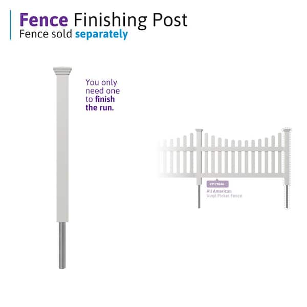 WamBam Fence No-Dig Vinyl All American Finishing Fence Post with Anchor and Cap - Model ZP19046