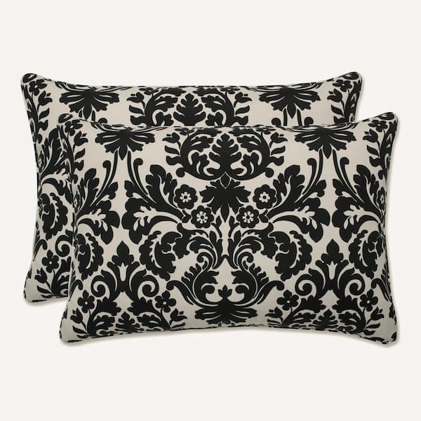 Pillow Perfect Demask Black Rectangular Outdoor Lumbar Throw Pillow 2-Pack