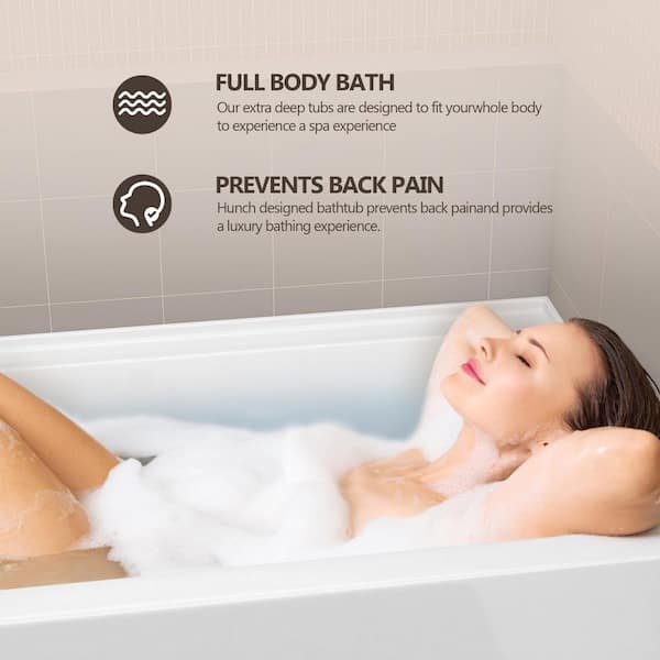 Zeafive Tco 60 in. x 30 in. White Acrylic Alcove Soaking Bathtub