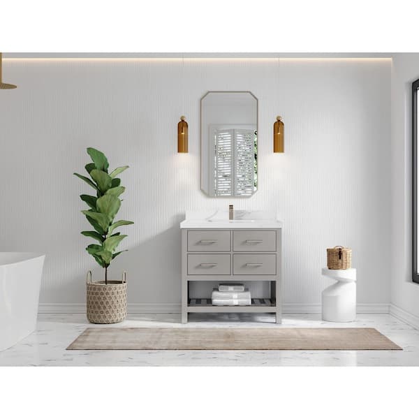 Willow Collections Parker 36 in. W x 22 in. D x 36 in. H Center Sink Bath Vanity in Elephant Gray with 2 in. Calacatta Quartz Top