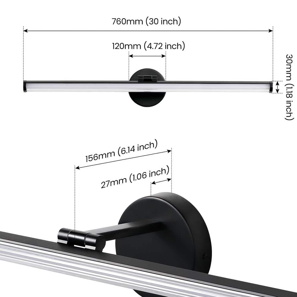 30-Inch Matte Black Metal LED Vanity Light with Acrylic Shade