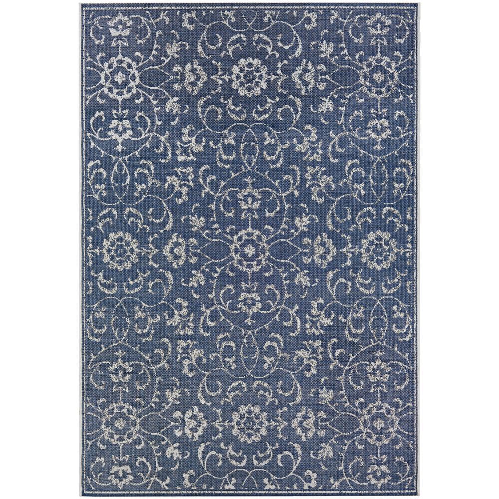 Navy and Ivory Floral Synthetic Rectangular Area Rug, 2' x 3'7"