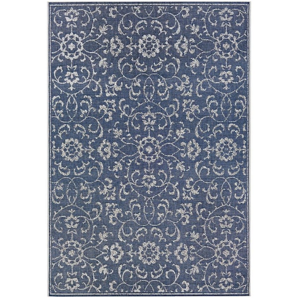 Couristan Monte Carlo Summer Vines Navy-Ivory 3 ft. 9 in. x 5 ft. 5 in. Indoor/Outdoor Area Rug