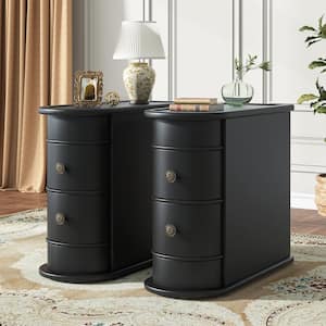 Kerlin Solid Wood 2-Drawer End Table Set, No Assembly Required, Finished Back, Black