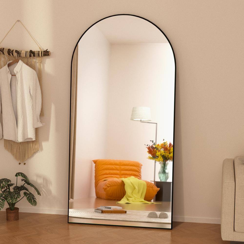 GOGEXX 28 in. W x 71 in. H Oversized Arched Full Length Mirror Wood Framed Black Wall Mounted