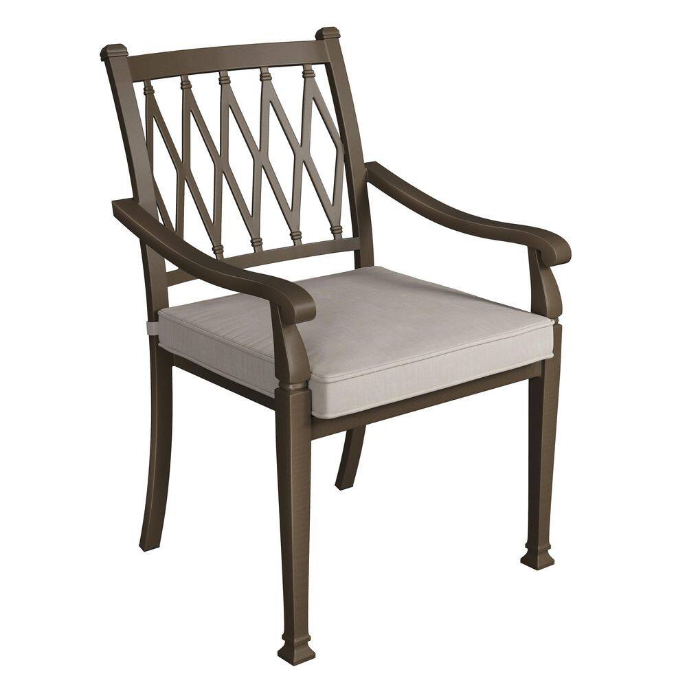 Beige Cushioned Cast Aluminum Outdoor Dining Chairs, Set of 4