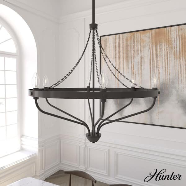 Hunter Merlin 6-Light Noble Bronze Wagon Wheel Chandelier