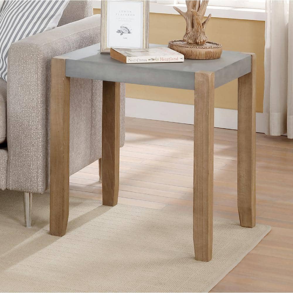 Rustic Faux Concrete and Light Amber Wood Square End Table