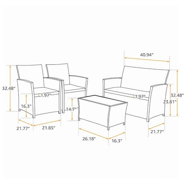 JUSKYS 4-Piece Outdoor Patio Wicker Furniture Sectional Sofa Set