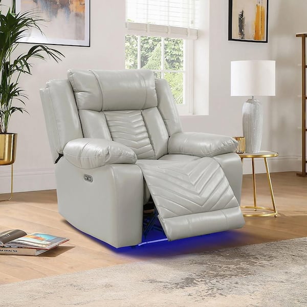 Lazzara Durant Gray Faux Leather Power Recliner with LED and