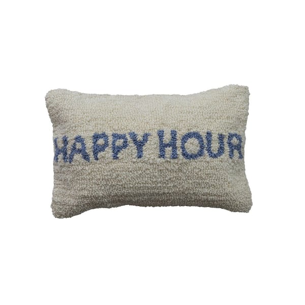 Natural and Blue Polyester Microfiber 14 in. x 9 in. Happy Hour" Lumbar Throw Pillow