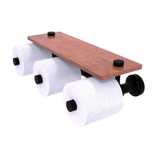 Allied Brass Dottingham Collection Wall Mounted Toilet Paper Holder in Matte Black with Glass Shelf
