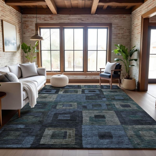 Mayfield Premium Machine Washable Abstract AMF1142 Blue 8 ft. x 10 ft. Area Rug