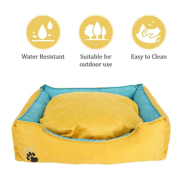 Yellow and Navy Outdoor Dog Bed Full Bolster Dog Bed Navy Dog Bed