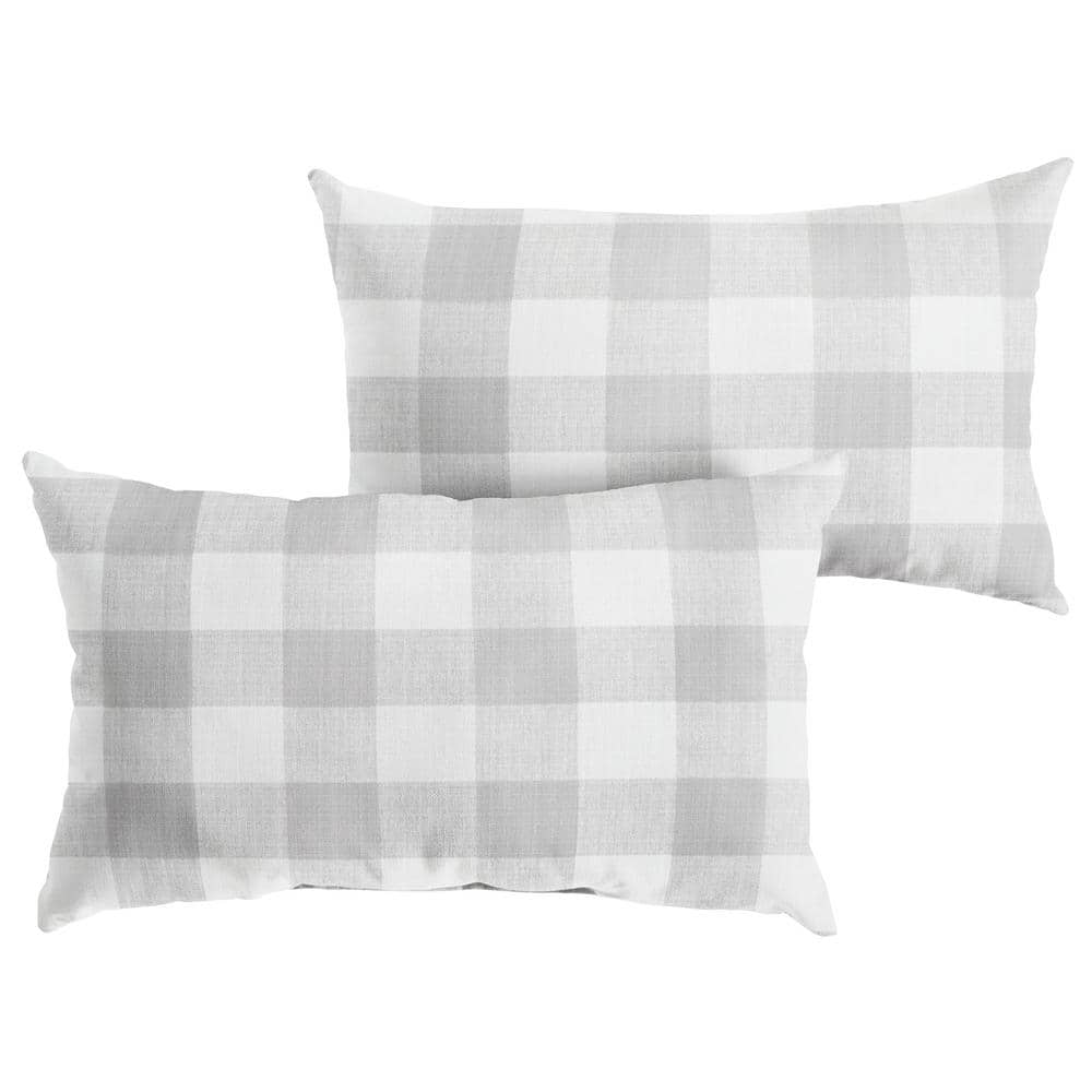 Grey Buffalo Plaid Rectangular Outdoor Knife Edge Lumbar Pillows (2-Pack)