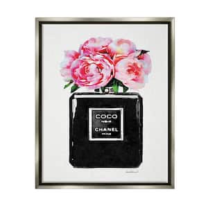 Glam Perfume Bottle Flower Black Peony Pink by Amanda Greenwood Floater Frame Nature Wall Art Print 25 in. x 31 in
