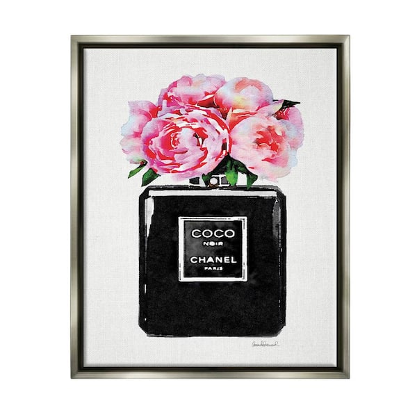 The Stupell Home Decor Collection Glam Perfume Bottle Flower Black