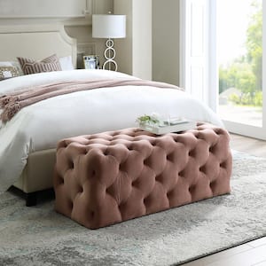 Norman Blush Velvet Tufted Allover Upholstered Bench