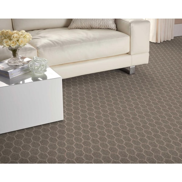 Entanglement Flint/Stone Brown 12 ft. 27 oz. Wool Pattern Carpet - Installation Required