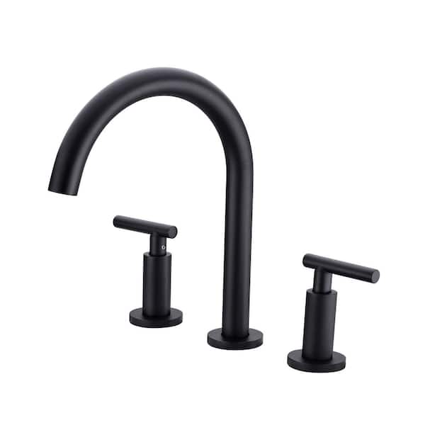 Lukvuzo High Arc 3 Hole 8 in. Widespread Double Handle Bathroom Faucet in Matte Black