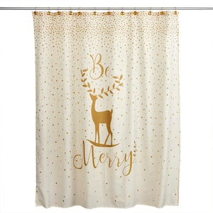 Merry Reindeer 72 in. x 72 in. 100% Polyester Shower Curtain and 12 Resin Hook Set