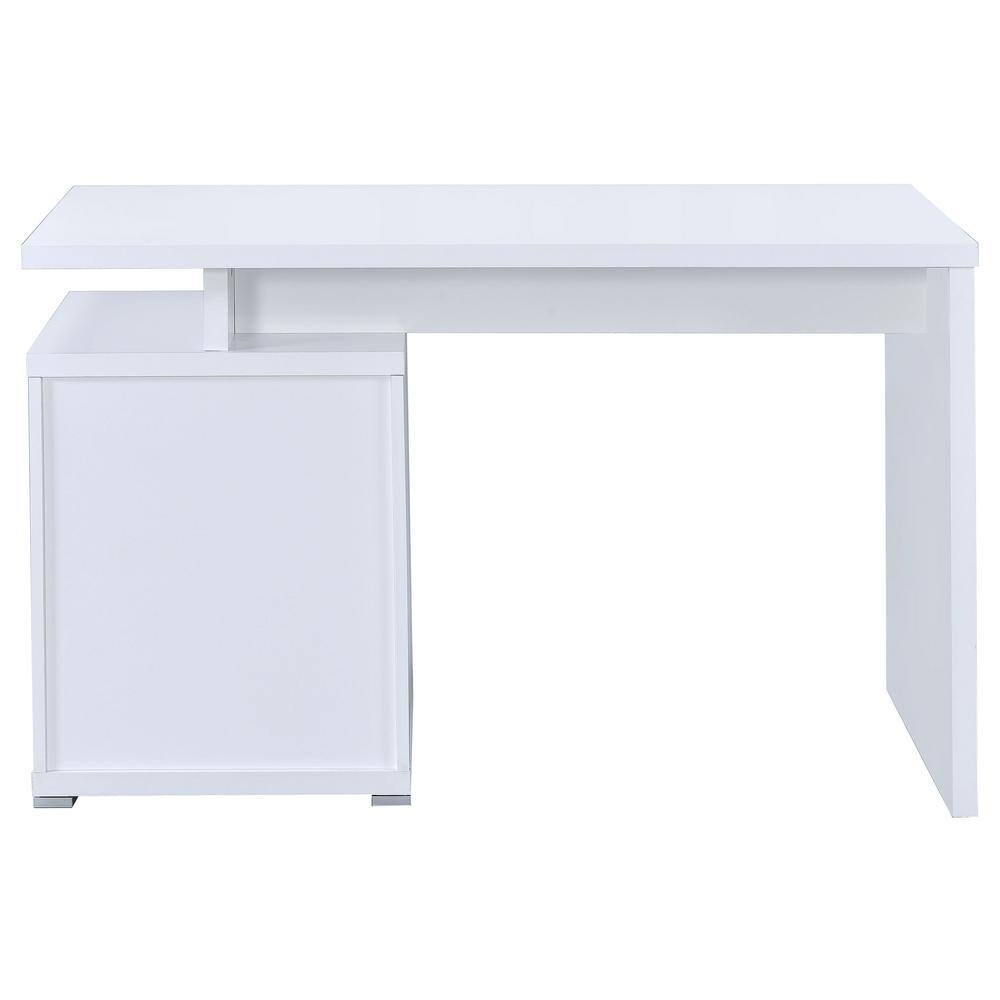 Transitional White Home Office Desk with Reversible Filing Cabinet