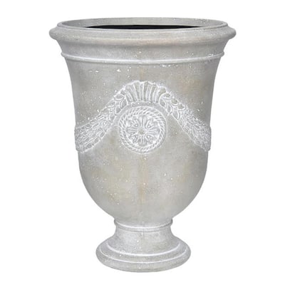 MPG 26.5 in. H. Aged White Cast Stone Fiberglass Lattice Urn and ...