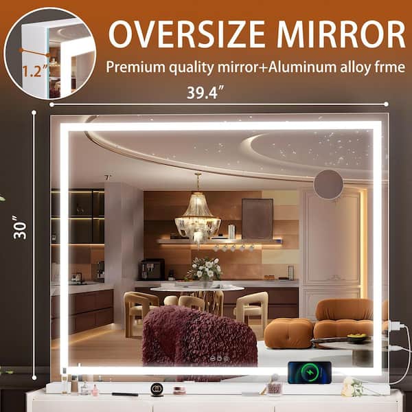 Hasipu White 30 in. W x 40 in. H LED Makeup Mirror, Lighted Makeup Mirror with Dimmable 3 Modes, Touch Screen Control ZAW9002LS-W Hasipu White 30 in. W x 40 in. H LED Makeup Mirror, Lighted Makeup Mirror with Dimmable 3 Modes, Touch Screen Control ZAW9002LS-W