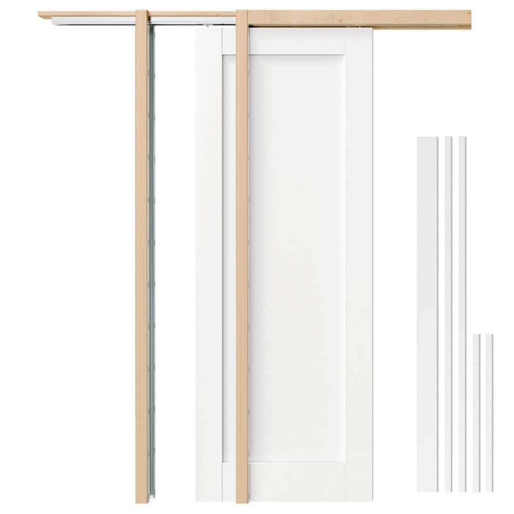 30 in. x 80 in. White Primed 1-Panel Hollow Core Wood Sliding Pocket Door Kit with Frame, Door Casing and Hardware price history on PriceWatchPro