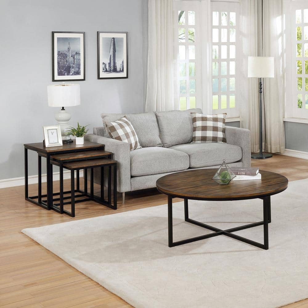 Espresso Acacia Wood & Metal 45" Round Nesting Coffee Table