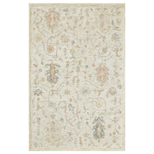 Cream/Taupe/Blue 7 ft. 9 in. x 9 ft. 9 in. Traditional Floral Wool Hand Tufted Area Rug