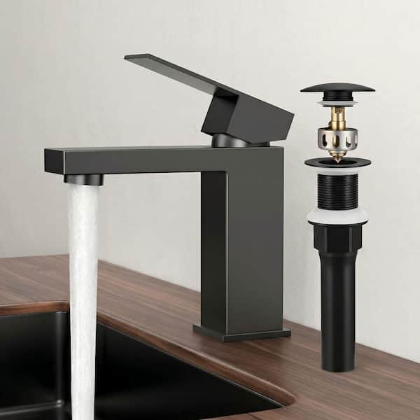 Single Hole Single Handle Bathroom Vessel Sink Faucet with Drain (No Overflow) Assembly in Matte Black