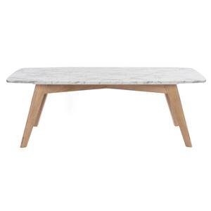 Faura 44 in. Oak White/Brown Large Rectangle Marble Coffee Table